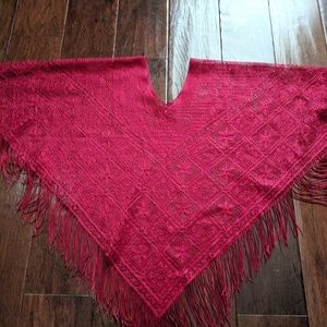 Ruby Red Silken Lace Fringe Poncho